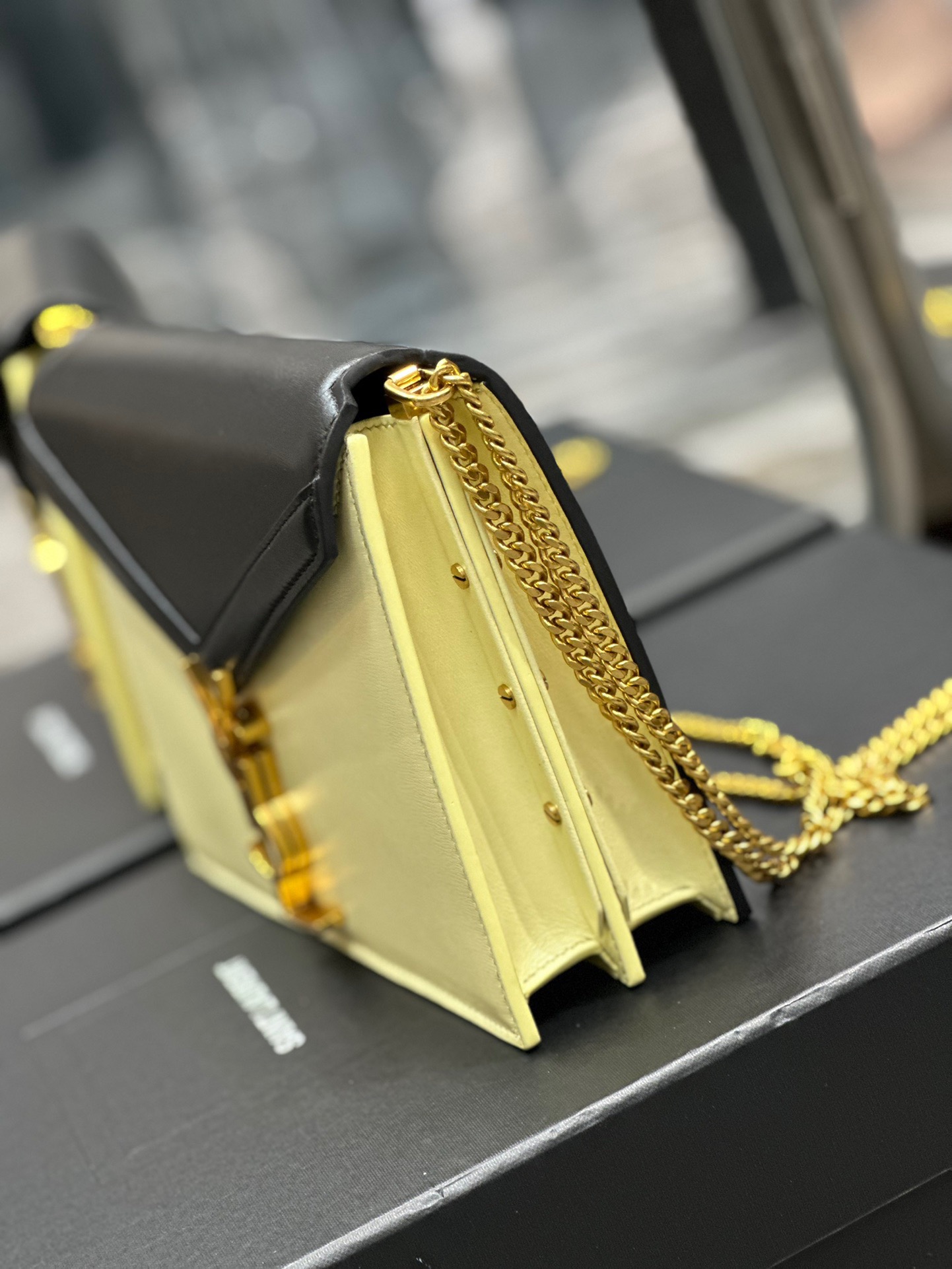 Saint Laurent YSL Cassandra Bag in Black with Cream Gold Hardware