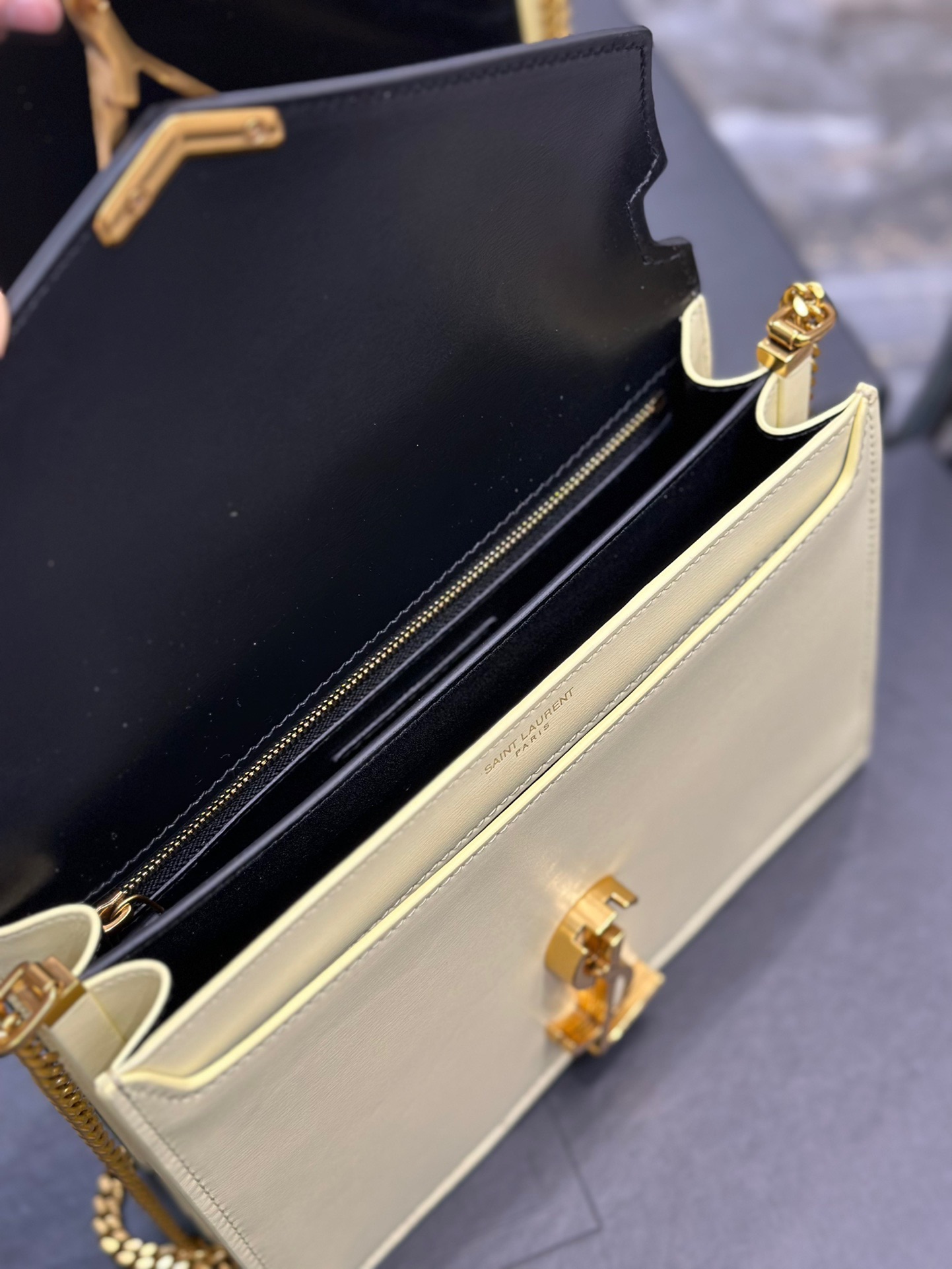 Saint Laurent YSL Cassandra Bag in Black with Cream Gold Hardware