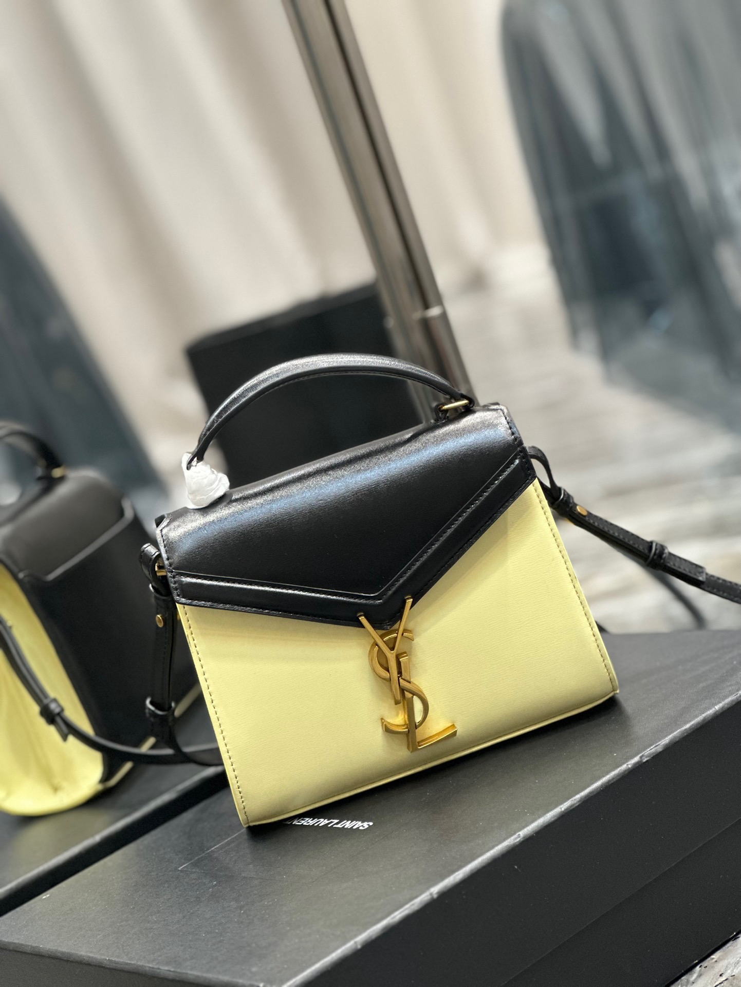 Saint Laurent YSL Cassandra Mini Handbag in Black with Cream Gold Hardware