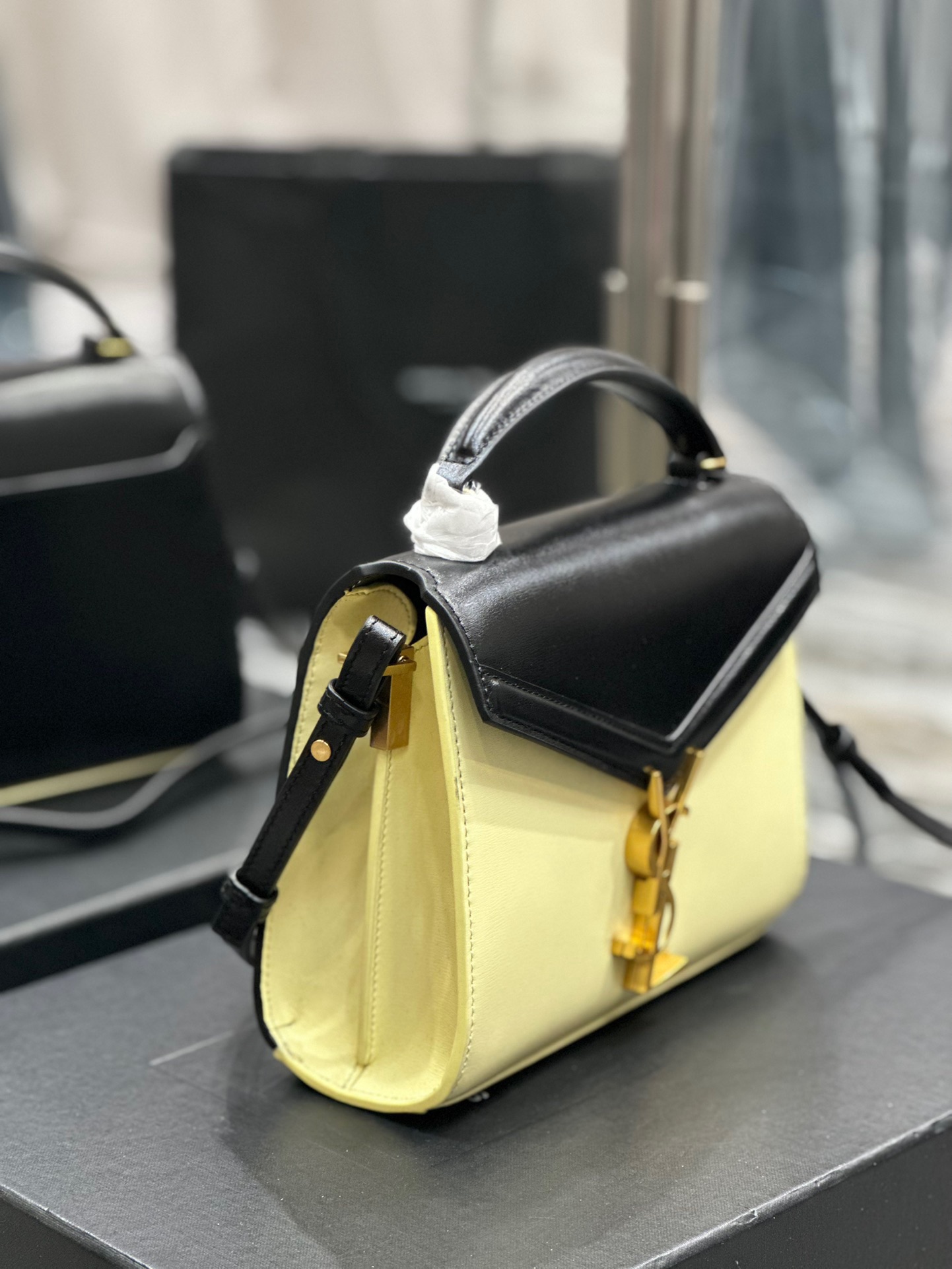 Saint Laurent YSL Cassandra Mini Handbag in Black with Cream Gold Hardware