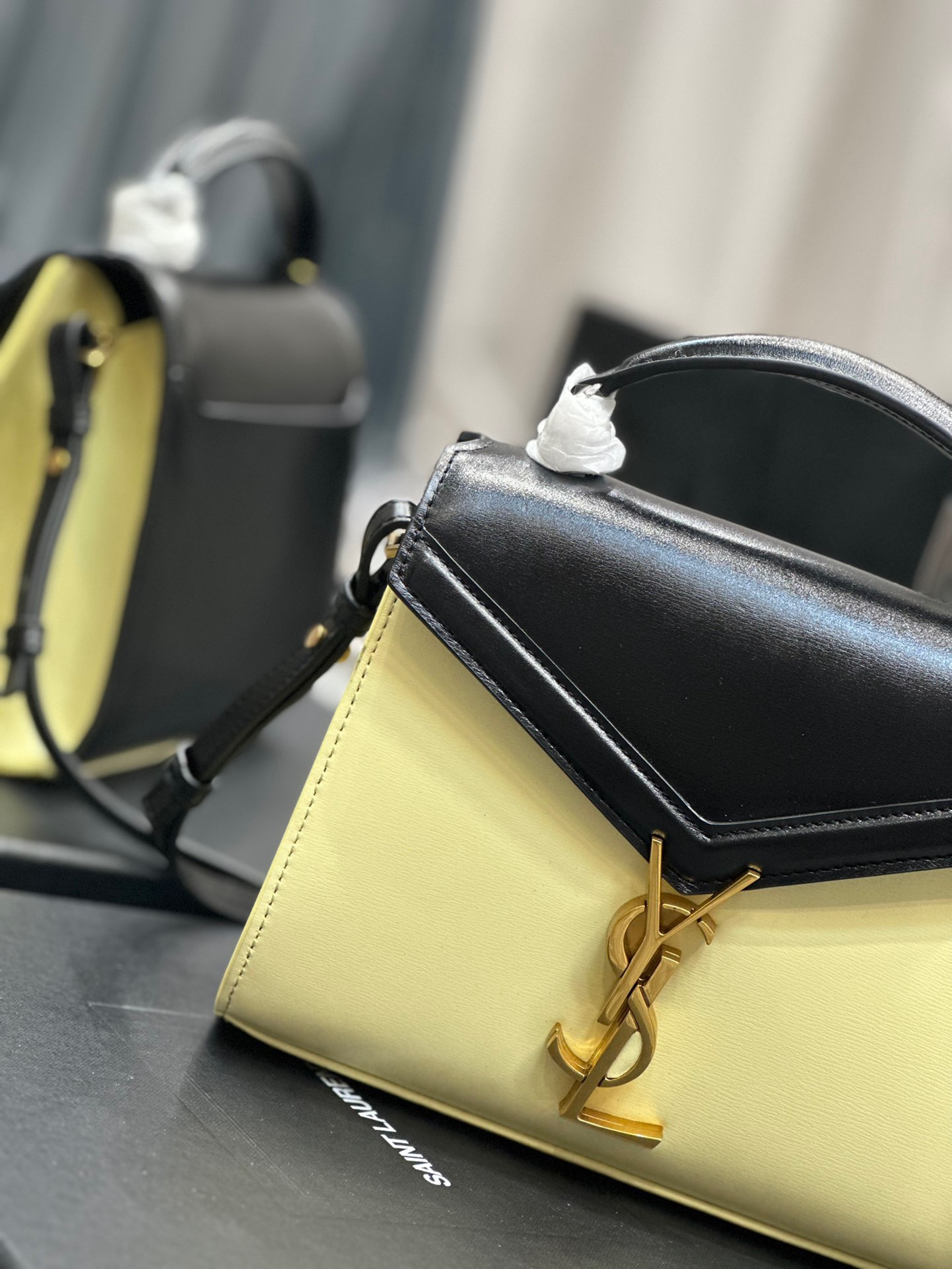 Saint Laurent YSL Cassandra Mini Handbag in Black with Cream Gold Hardware