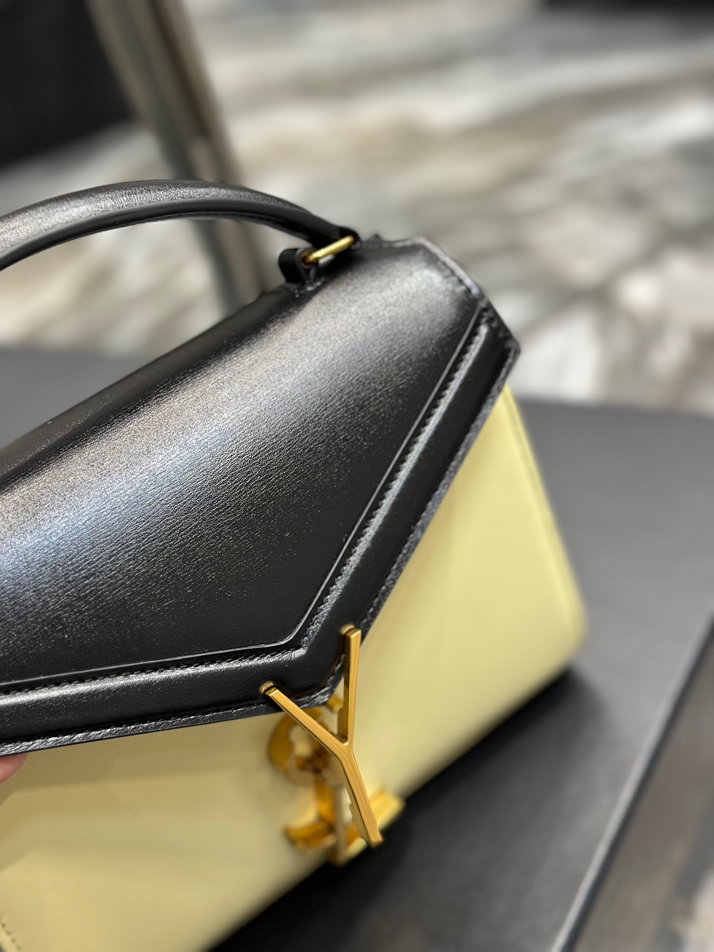 Saint Laurent YSL Cassandra Mini Handbag in Black with Cream Gold Hardware