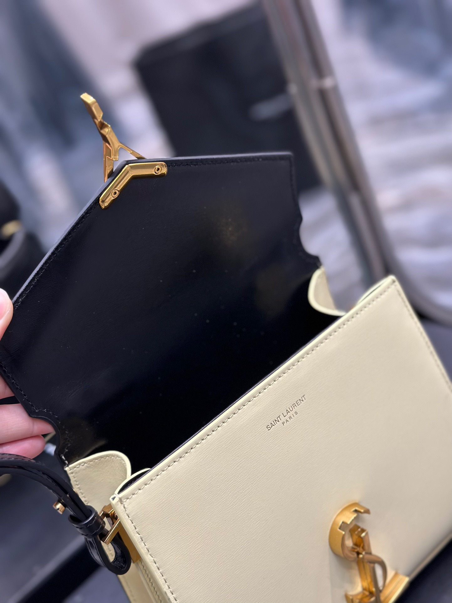 Saint Laurent YSL Cassandra Mini Handbag in Black with Cream Gold Hardware