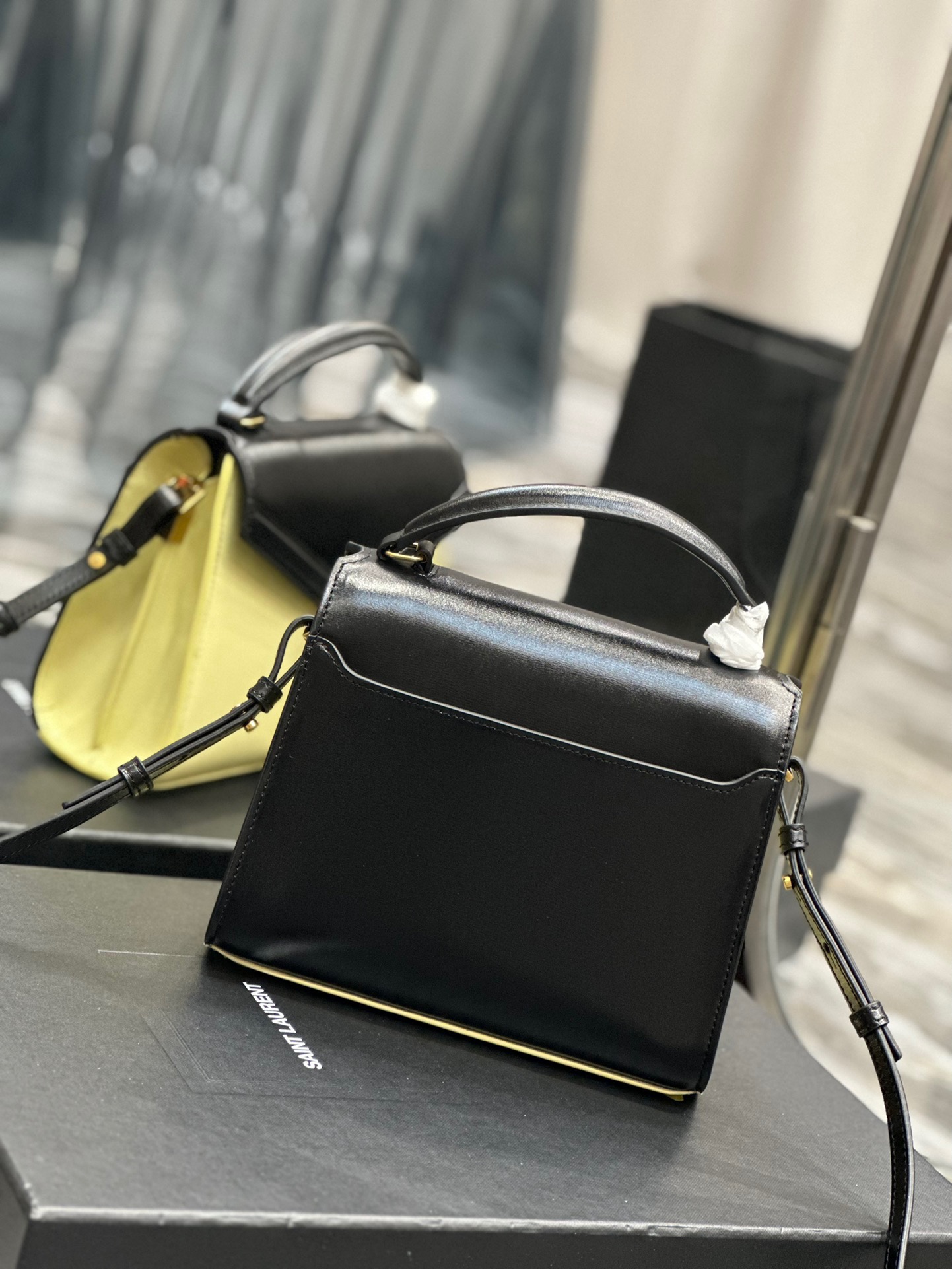 Saint Laurent YSL Cassandra Mini Handbag in Black with Cream Gold Hardware