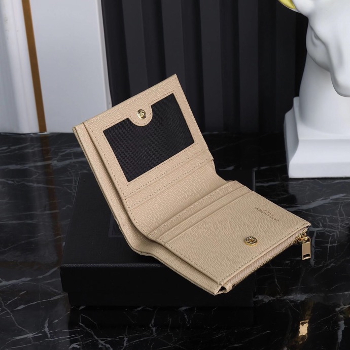 Saint Laurent YSL Caviar Card Holder in Beige with Gold Hardware