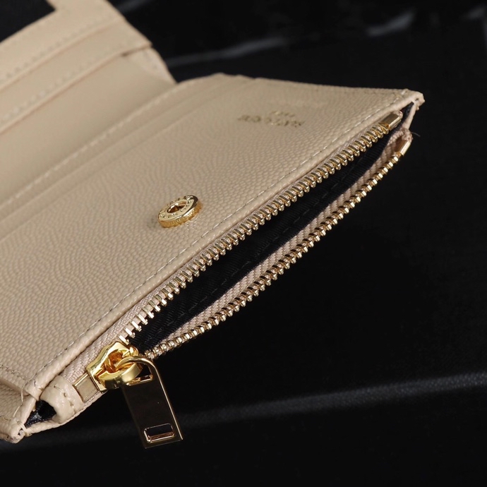 Saint Laurent YSL Caviar Card Holder in Beige with Gold Hardware