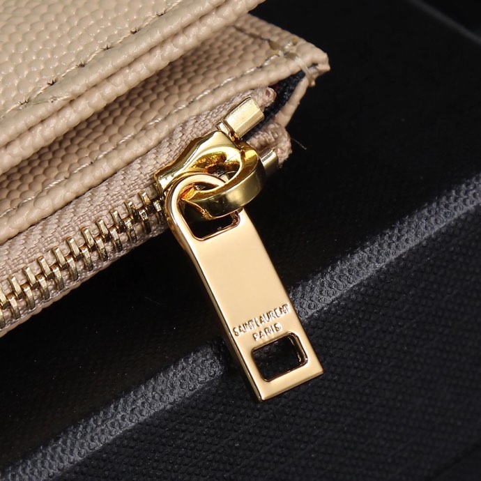 Saint Laurent YSL Caviar Card Holder in Beige with Gold Hardware