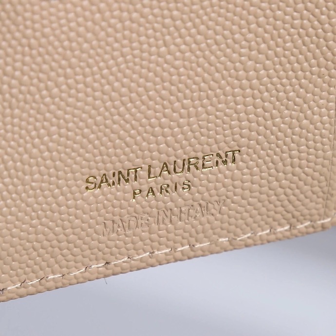 Saint Laurent YSL Caviar Card Holder in Beige with Gold Hardware