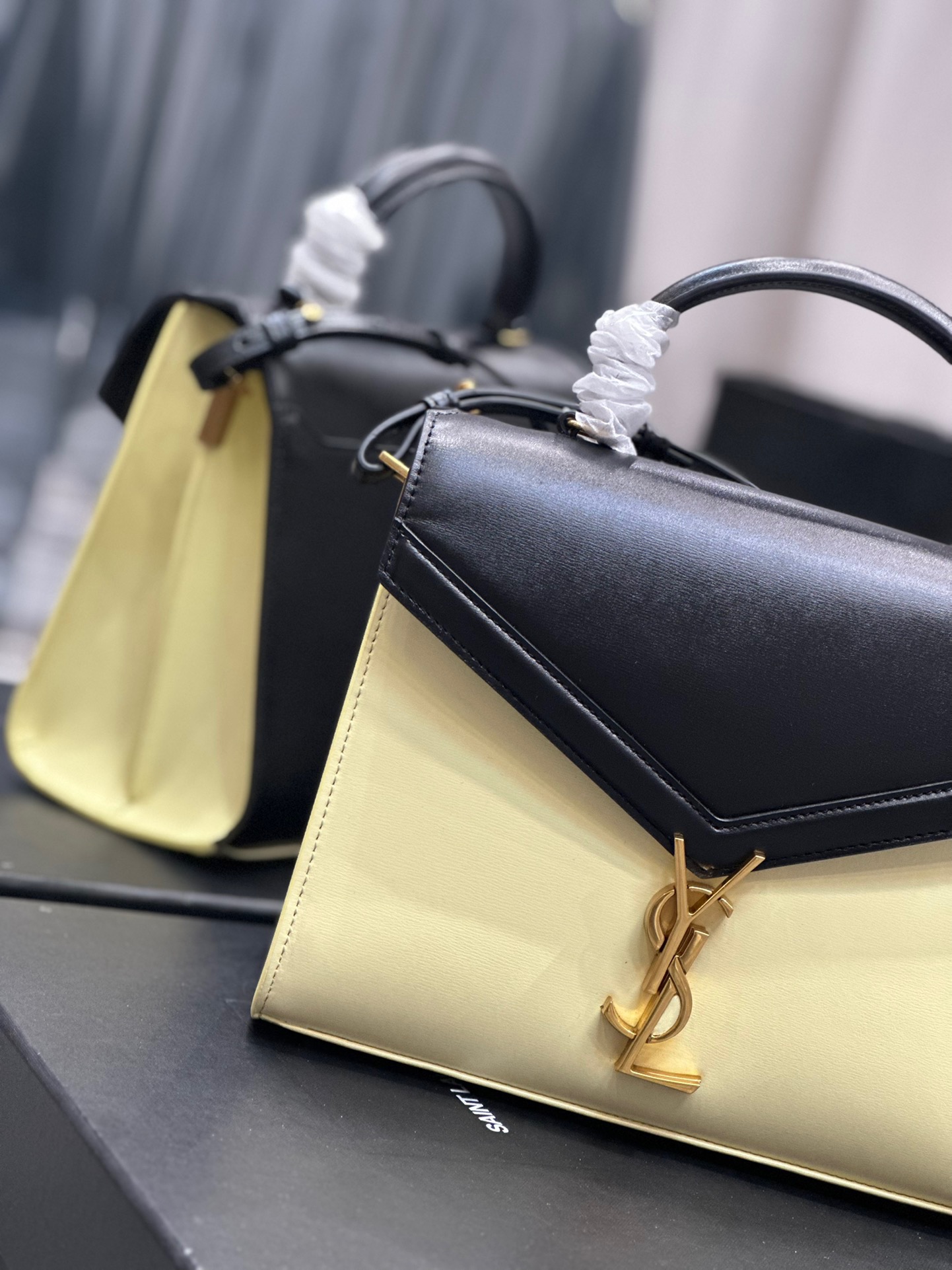 Saint Laurent YSL Cassandra Bag in Black with Cream Gold Hardware