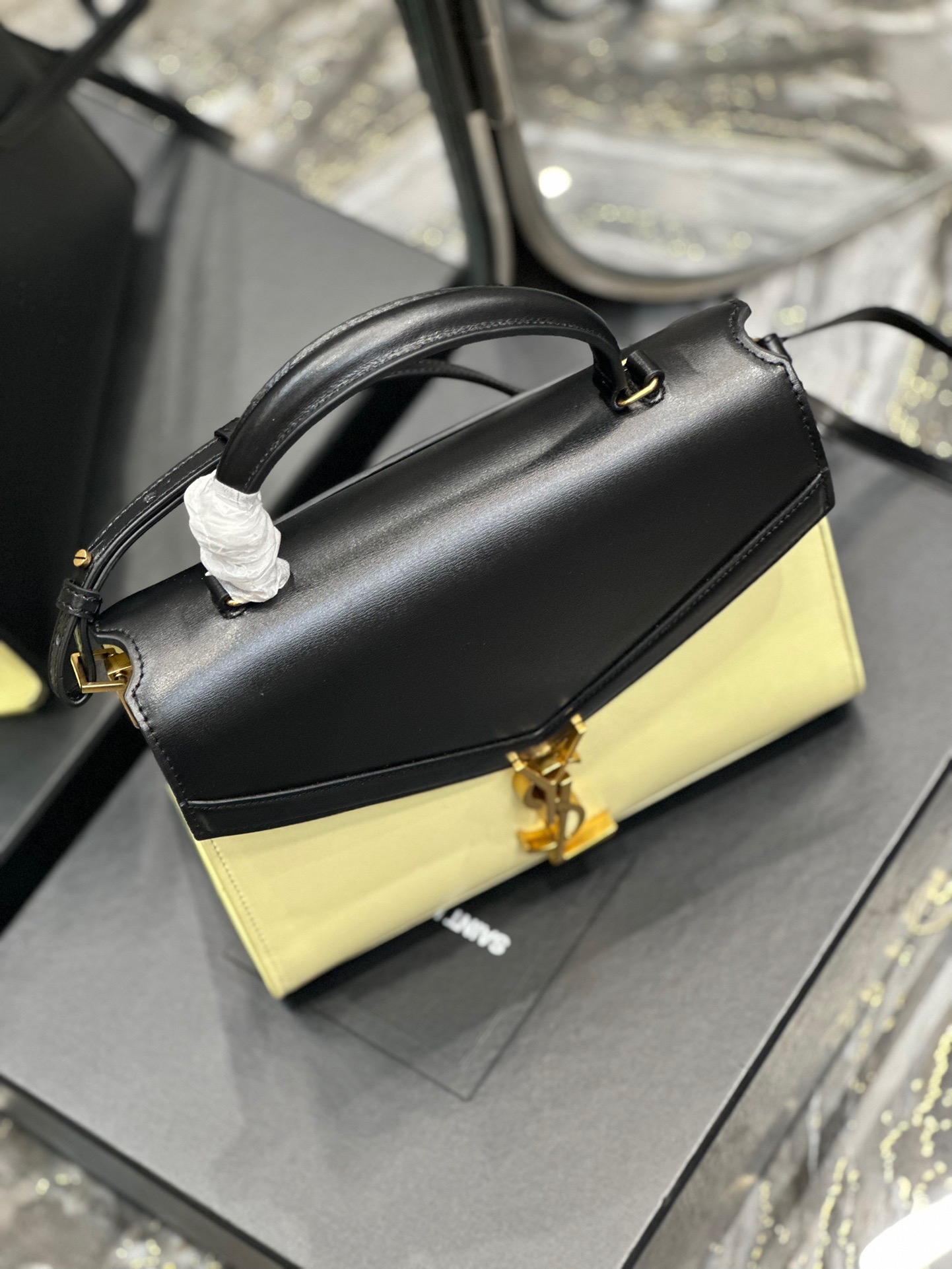 Saint Laurent YSL Cassandra Bag in Black with Cream Gold Hardware