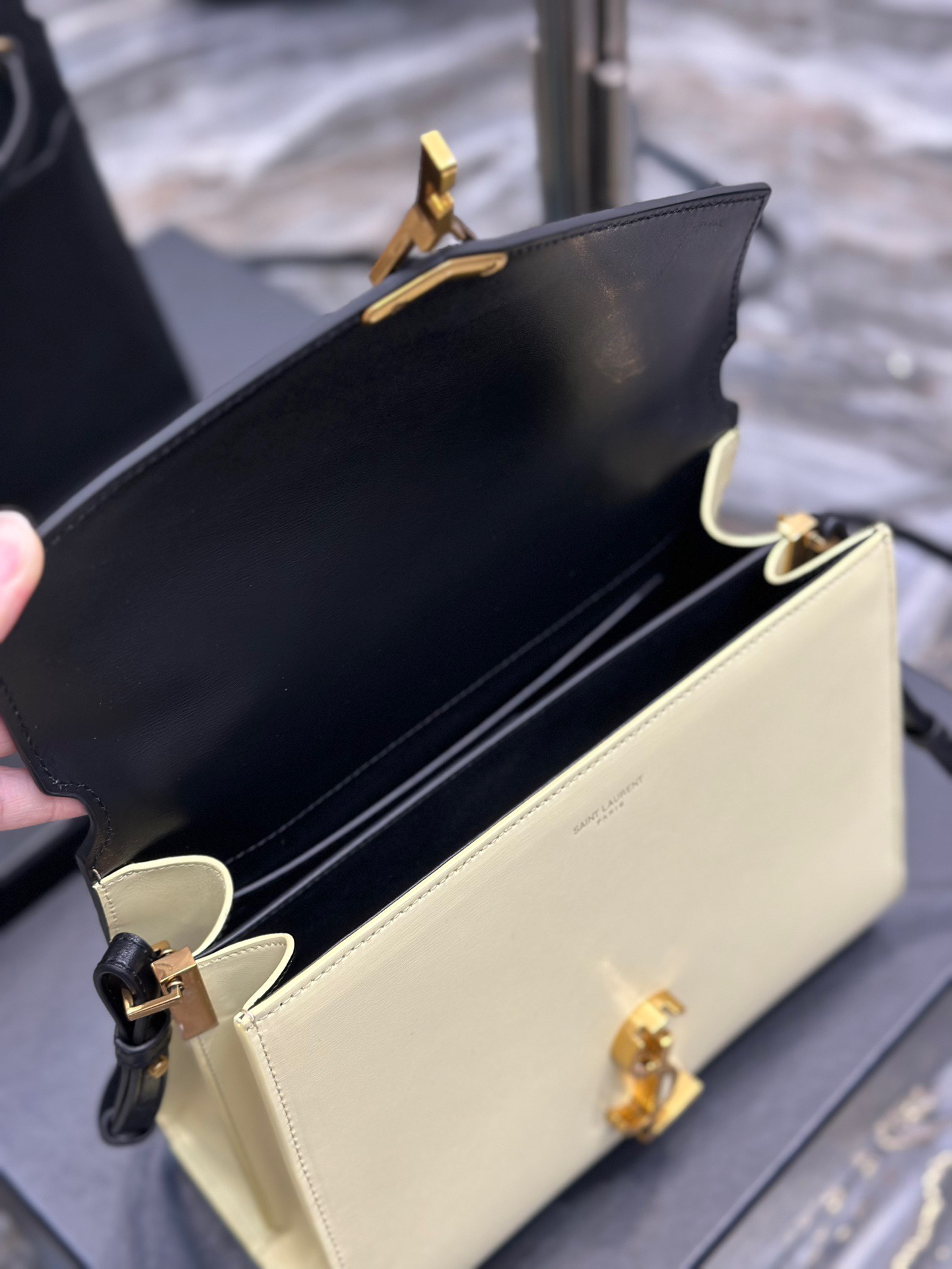 Saint Laurent YSL Cassandra Bag in Black with Cream Gold Hardware