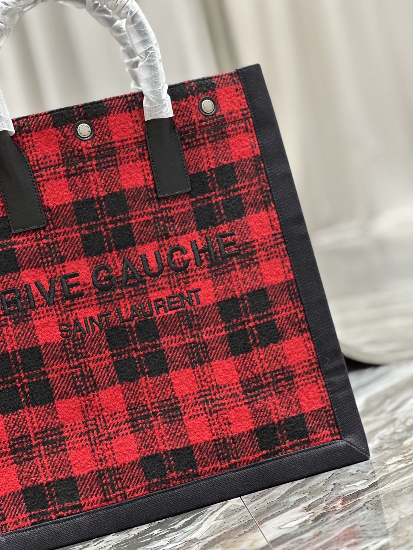 Saint Laurent YSL Rive Gauche Tote Bag in Red Checkered Design