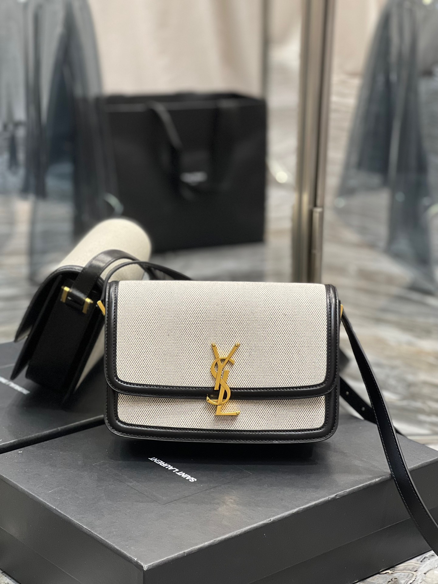 Saint Laurent YSL Solferino Box Bag in Black Leather