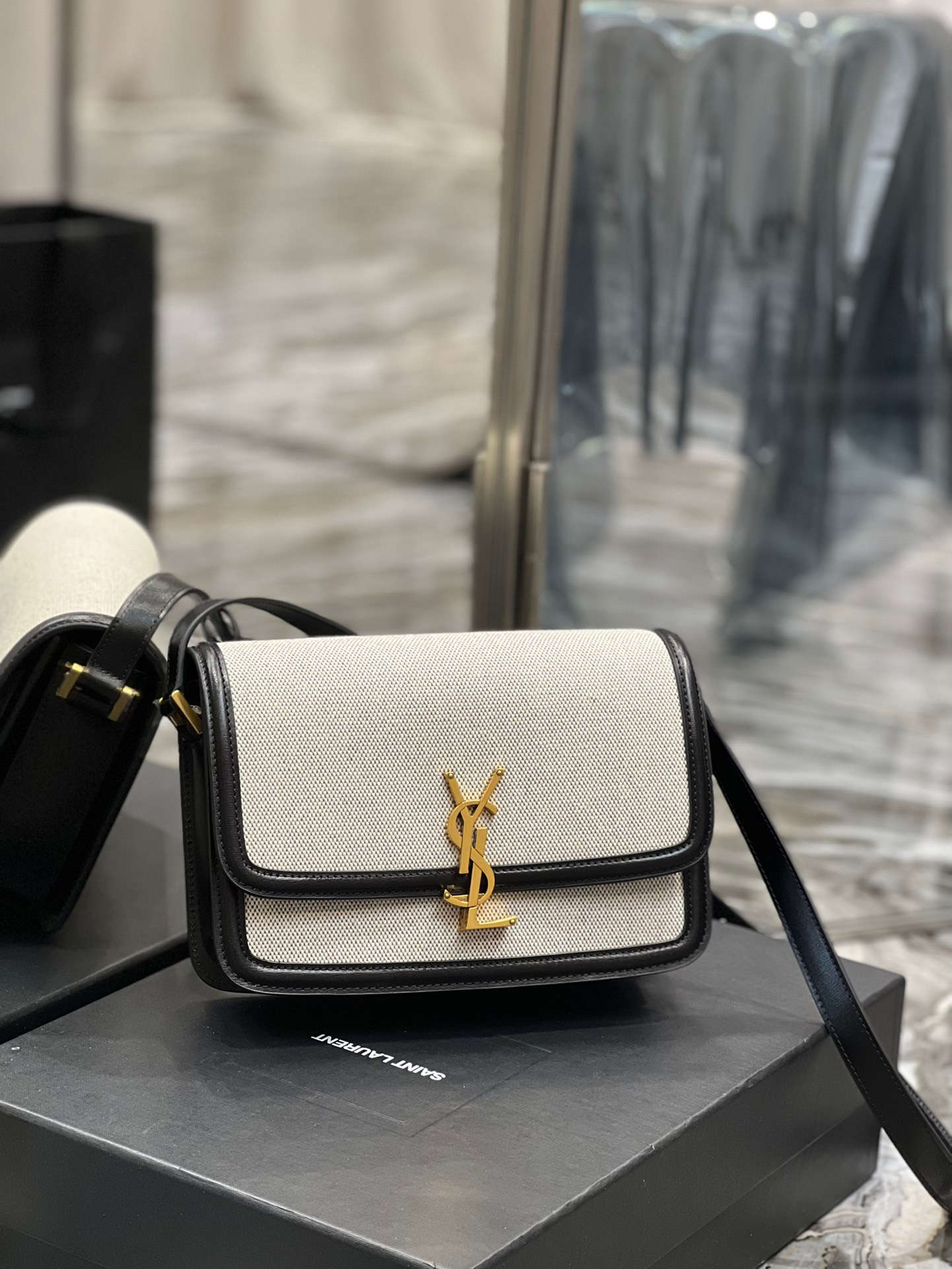 Saint Laurent YSL Solferino Box Bag in Black Leather