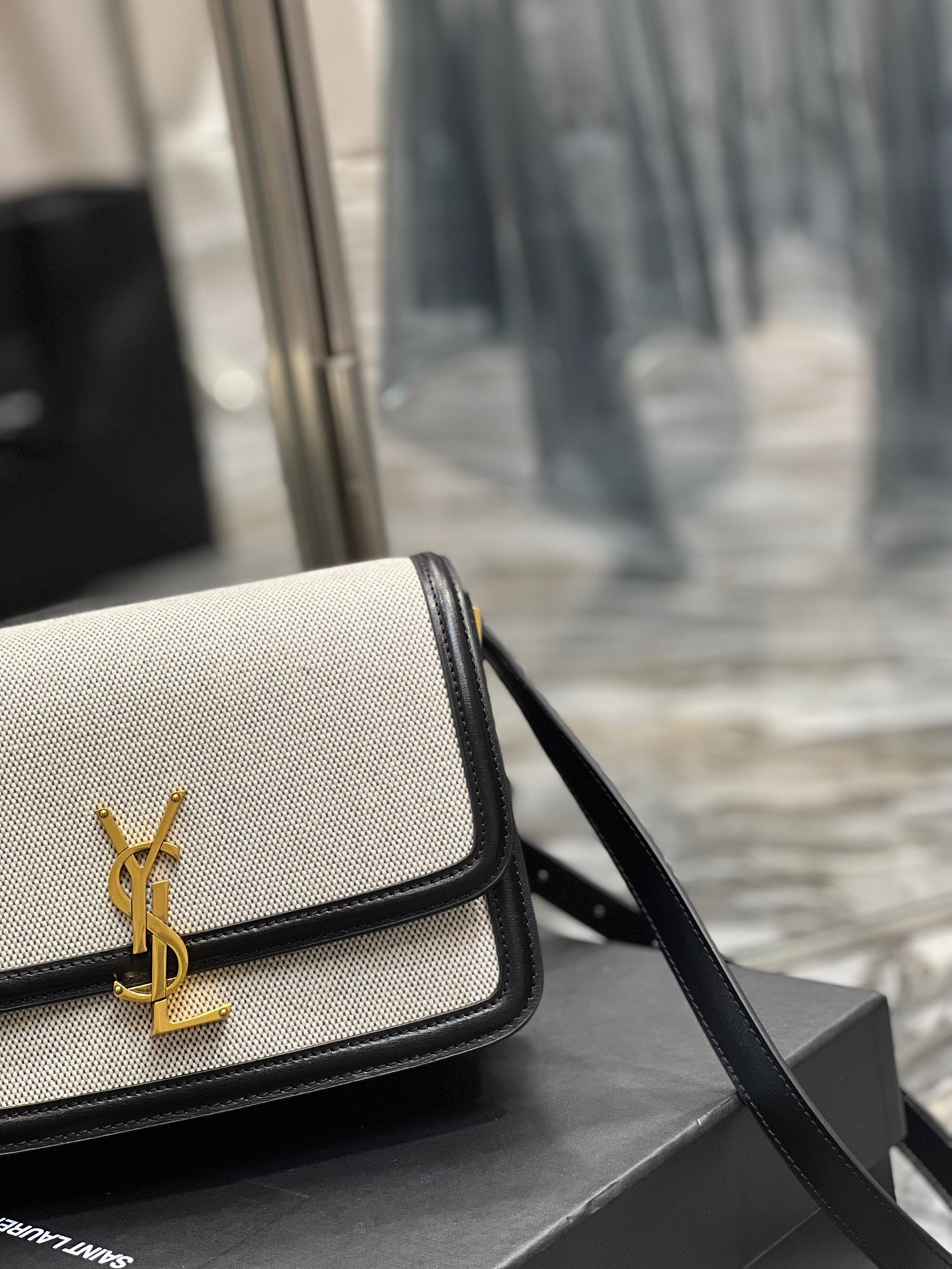 Saint Laurent YSL Solferino Box Bag in Black Leather