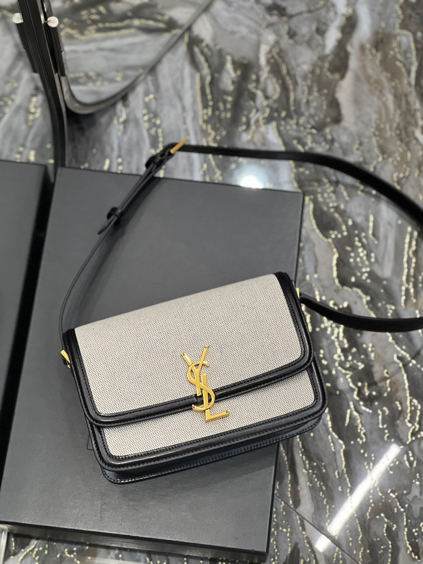 Saint Laurent YSL Solferino Box Bag in Black Leather