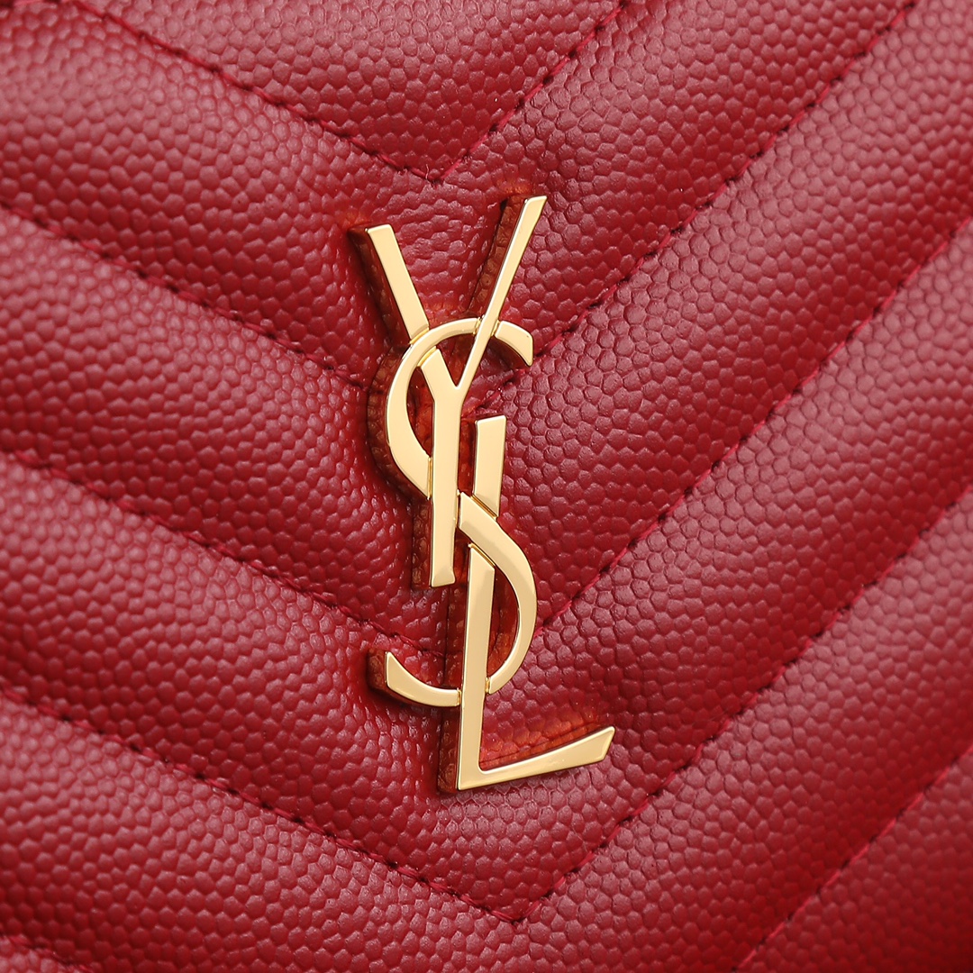 Saint Laurent YSL Caviar Card Holder in Red with Gold Hardware