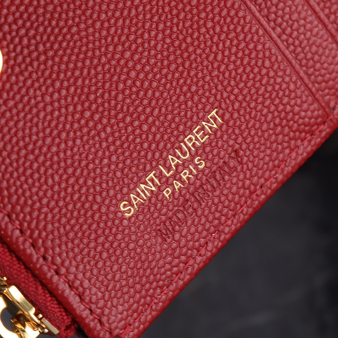 Saint Laurent YSL Caviar Card Holder in Red with Gold Hardware