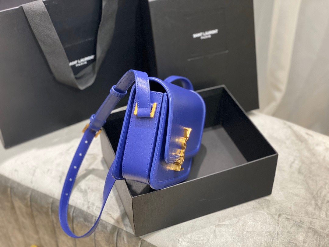 Saint Laurent YSL Solferino Box Bag in Electric Blue Leather