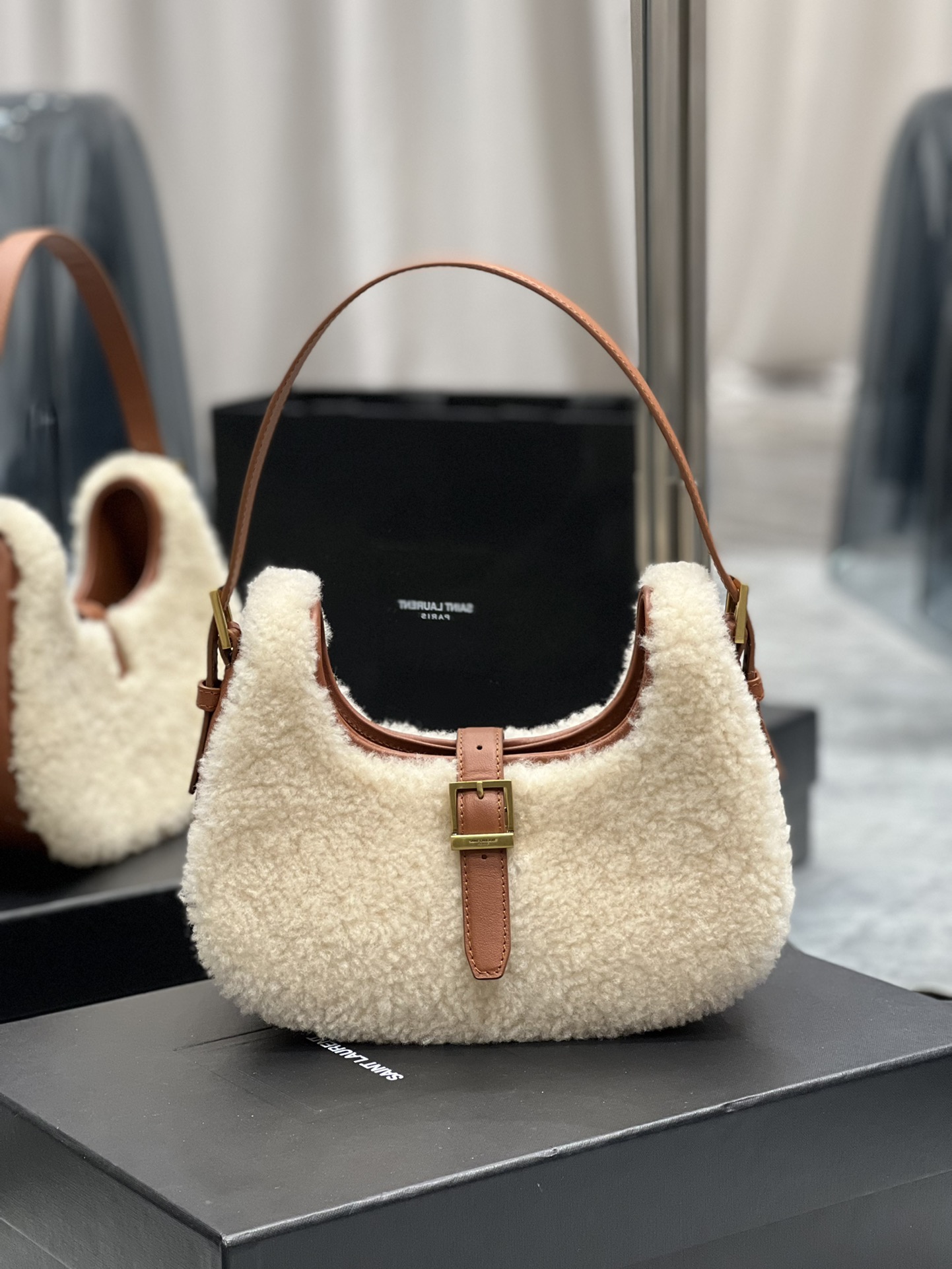 Saint Laurent YSL Winter Limited Edition Lamb Fur Hobo Bag