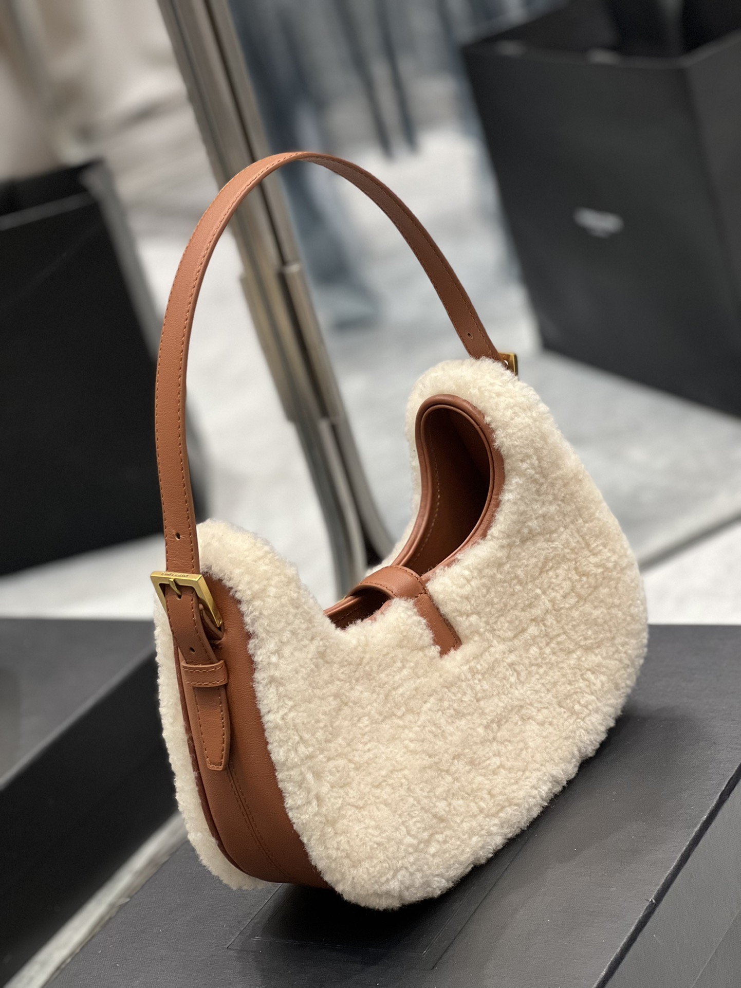  Saint Laurent YSL Winter Limited Edition Lamb Fur Hobo Bag