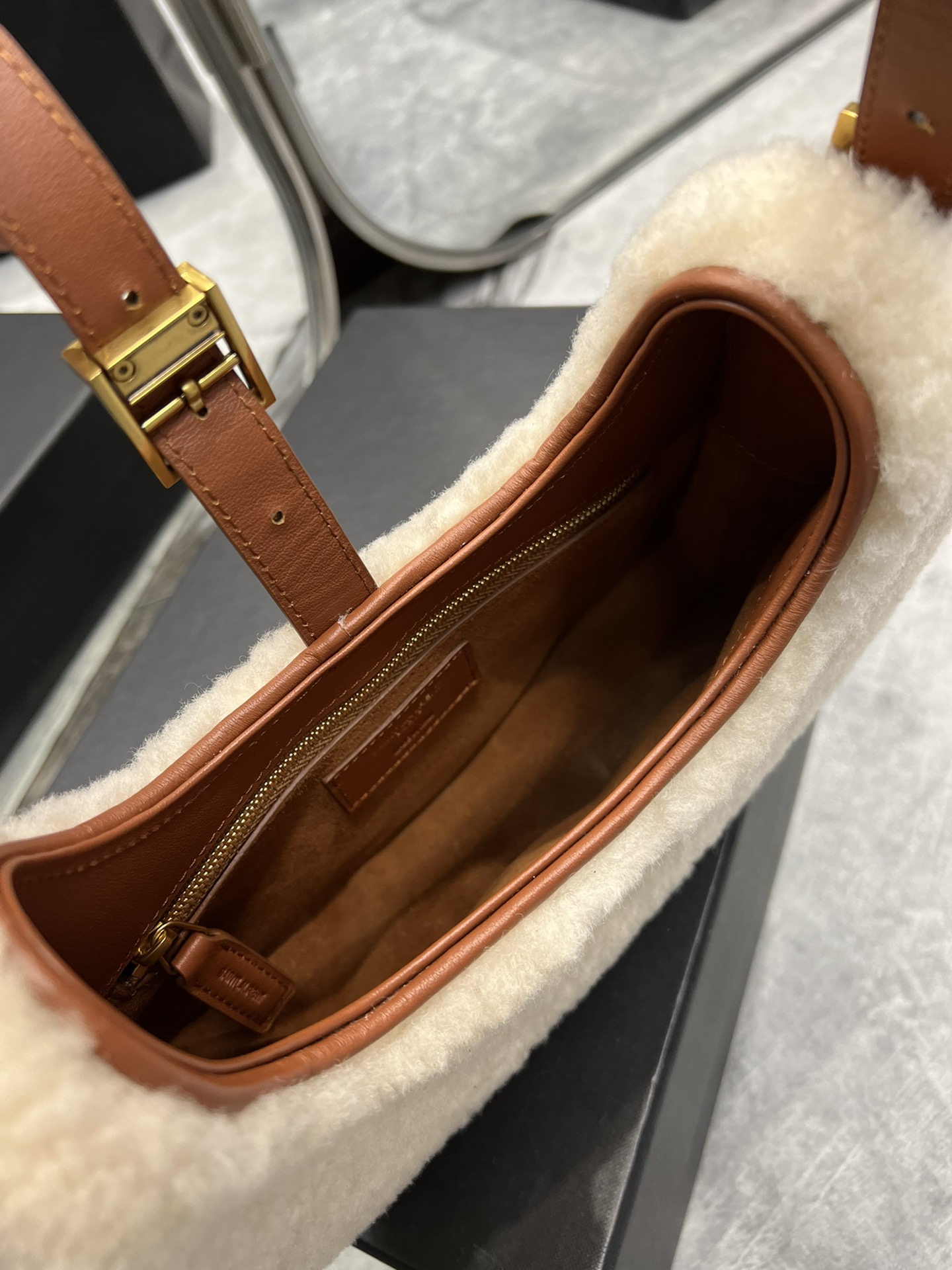  Saint Laurent YSL Winter Limited Edition Lamb Fur Hobo Bag