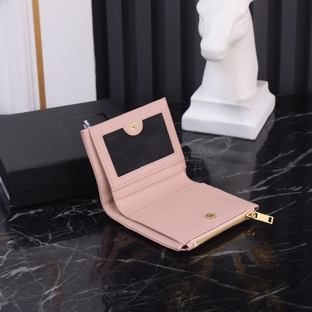 Saint Laurent YSL Caviar Card Holder in Pink with Gold Hardware