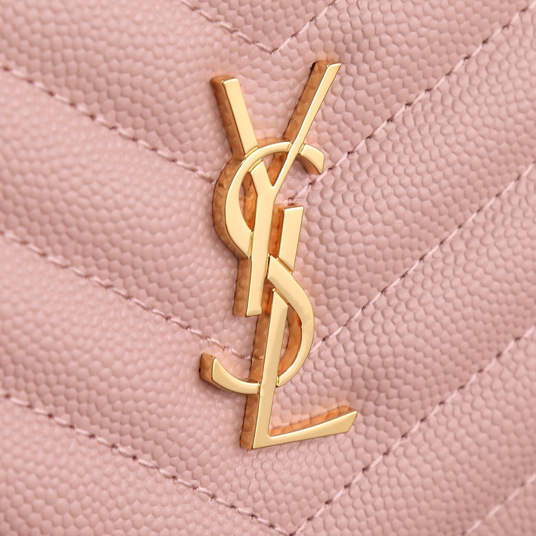 Saint Laurent YSL Caviar Card Holder in Pink with Gold Hardware