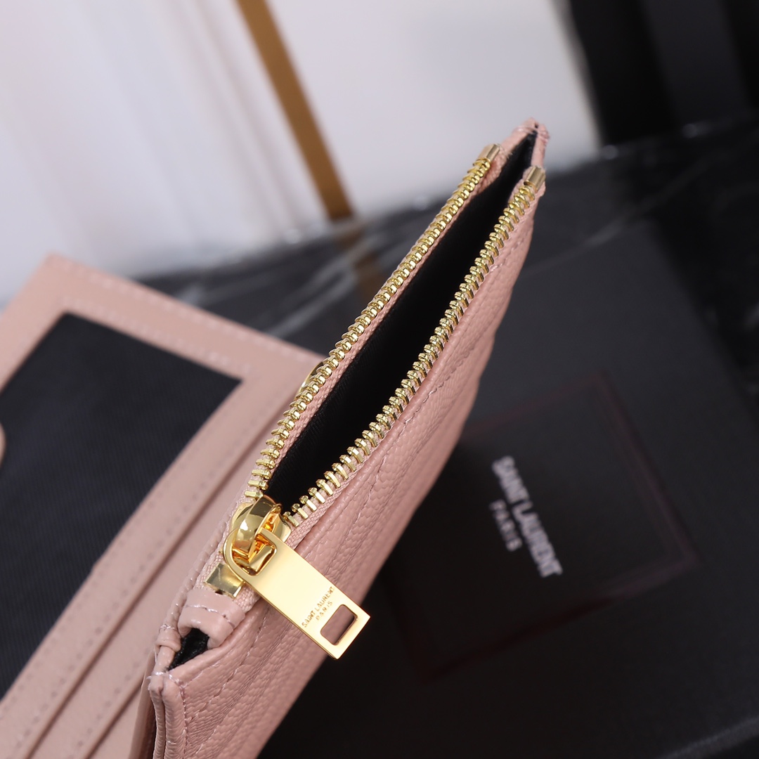 Saint Laurent YSL Caviar Card Holder in Pink with Gold Hardware