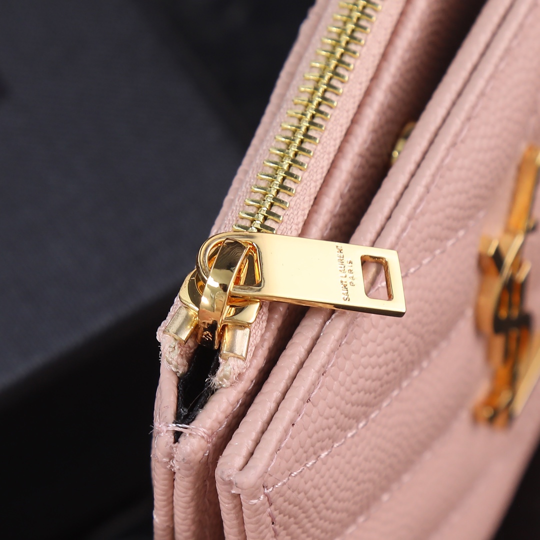 Saint Laurent YSL Caviar Card Holder in Pink with Gold Hardware