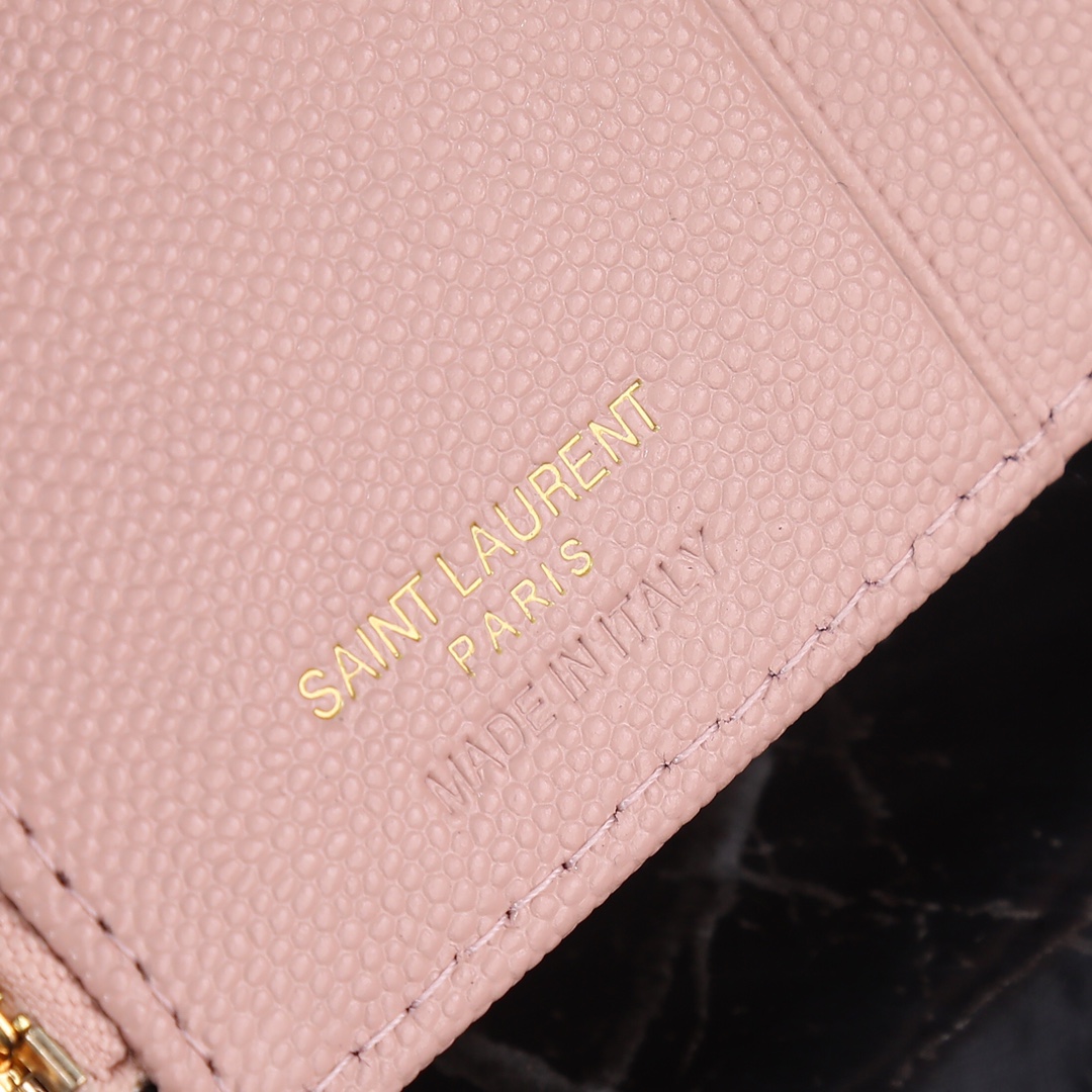 Saint Laurent YSL Caviar Card Holder in Pink with Gold Hardware