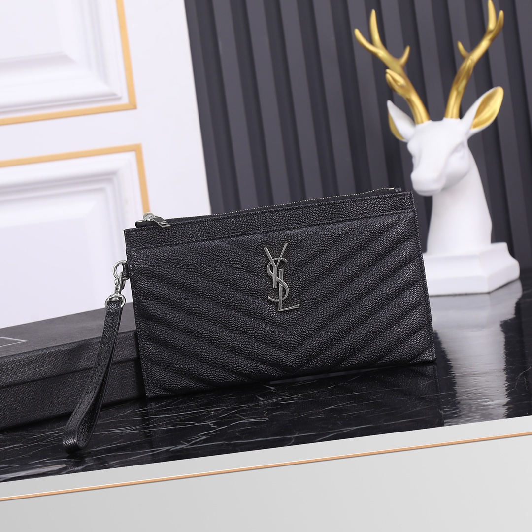 Saint Laurent YSL Caviar Black Zip Pouch