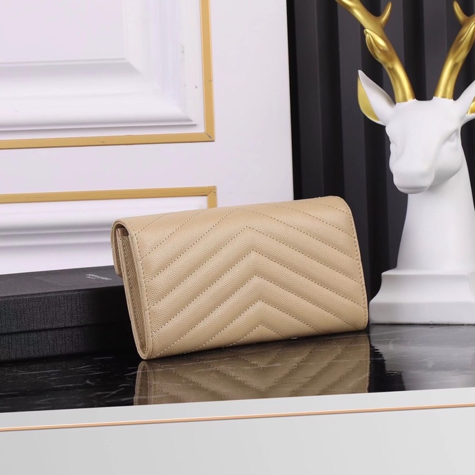 Saint Laurent YSL Caviar Long Wallet in Almond with Gold Hardware