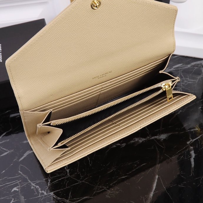 Saint Laurent YSL Caviar Long Wallet in Almond with Gold Hardware