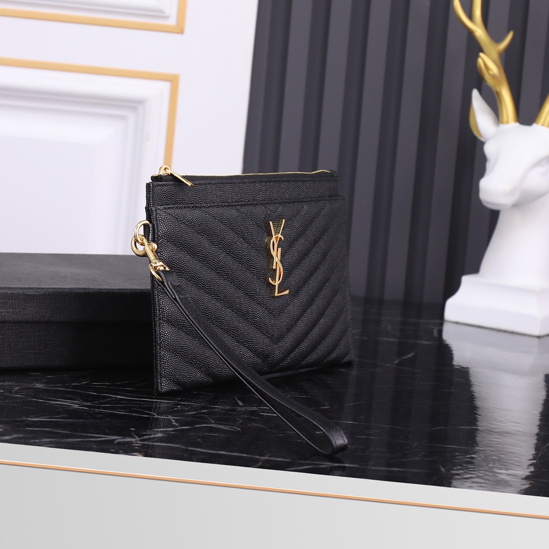 Saint Laurent YSL Caviar Black Zip Pouch