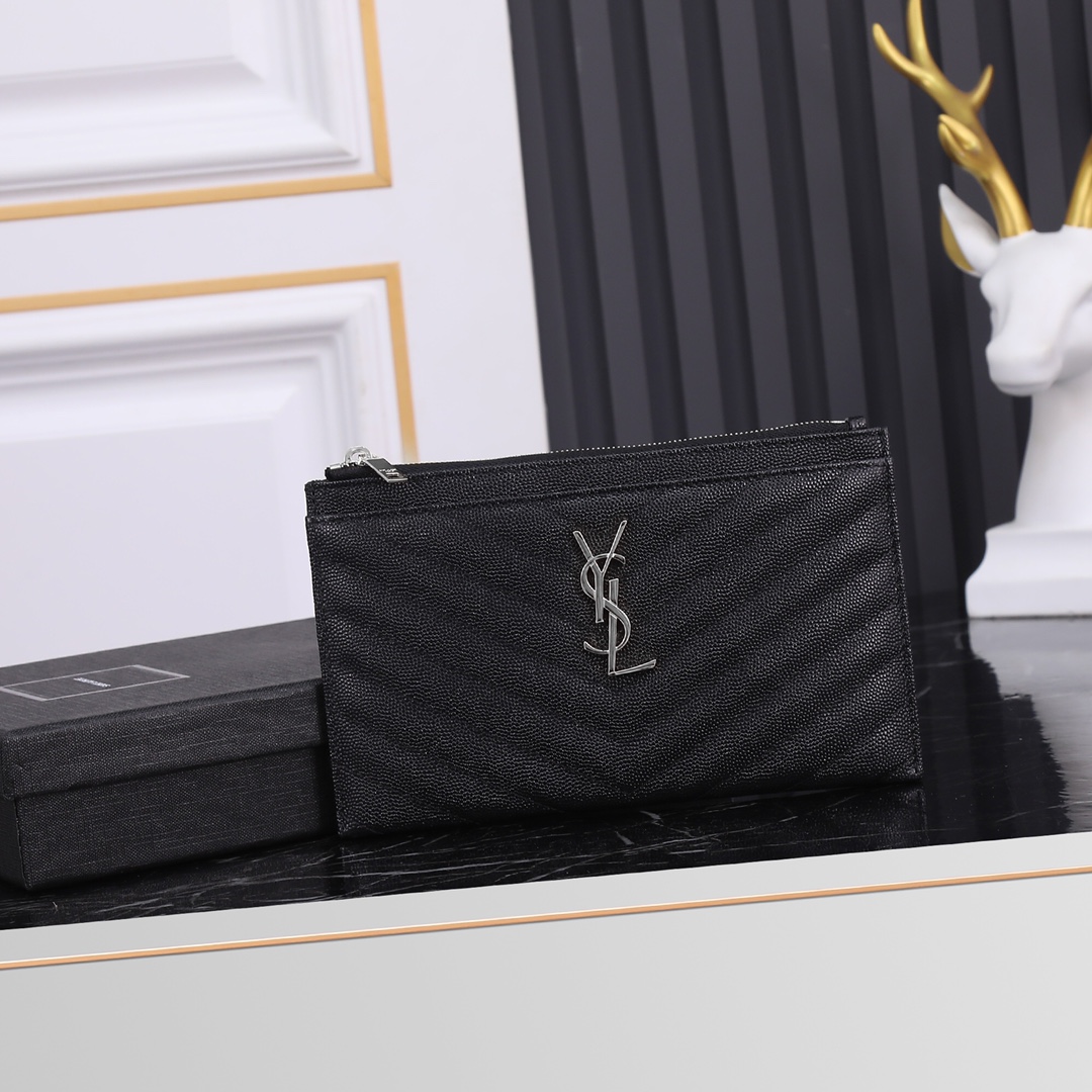 Saint Laurent YSL Caviar Black Zip Pouch