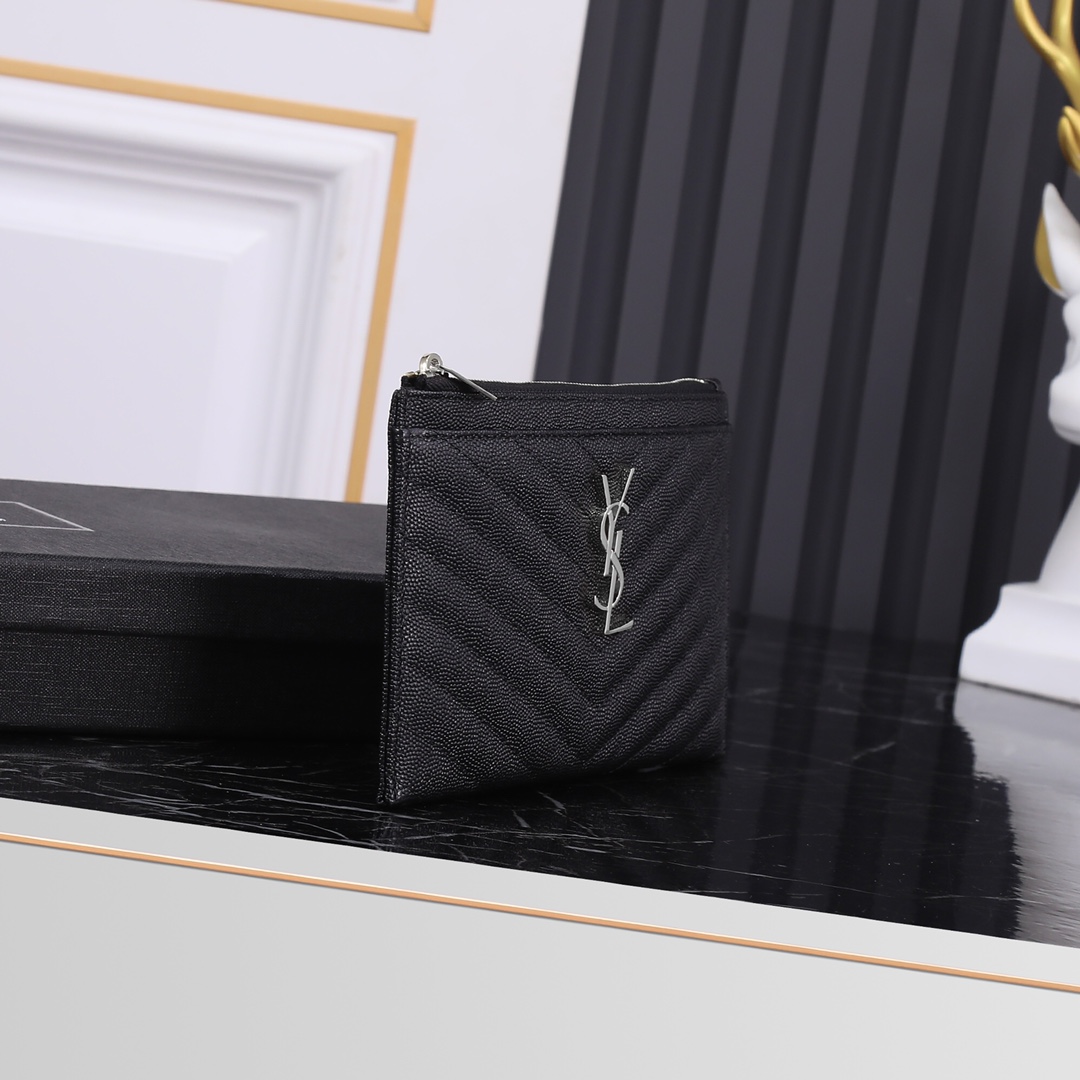 Saint Laurent YSL Caviar Black Zip Pouch