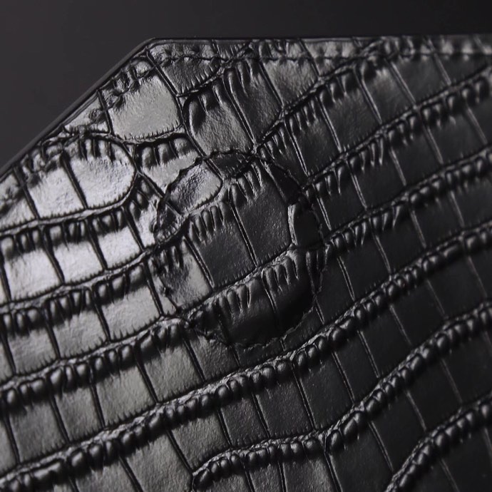 Saint Laurent YSL Crocodile-Embossed Black Wallet with Silver Hardware