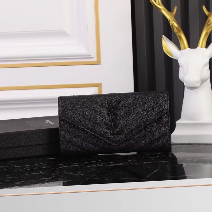 Saint Laurent YSL Caviar Card Holder in Black with Black Hardware