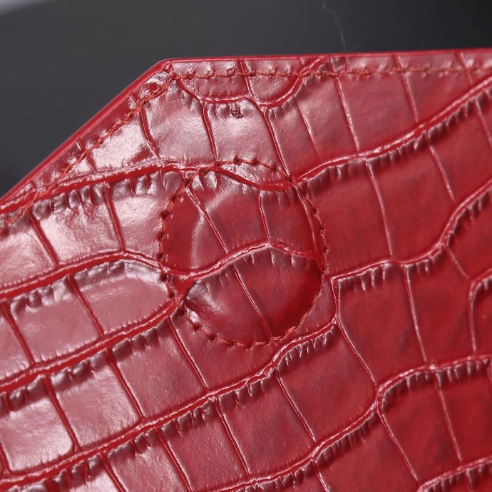 Saint Laurent YSL Crocodile-Embossed Burgundy Wallet with Silver Hardware