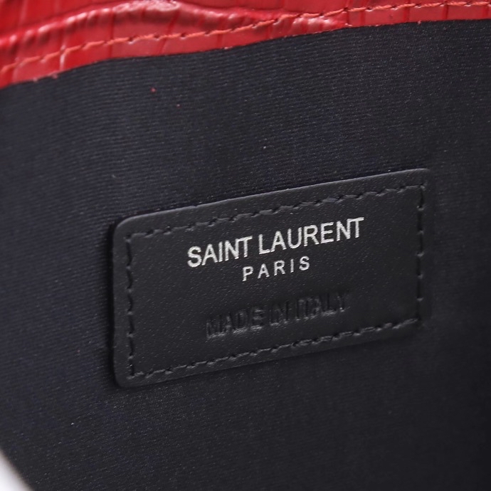 Saint Laurent YSL Crocodile-Embossed Burgundy Wallet with Silver Hardware