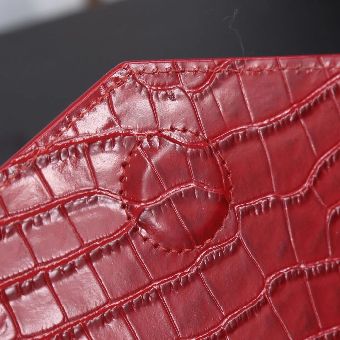 Saint Laurent YSL Crocodile-Embossed Burgundy Wallet with Gold Hardware