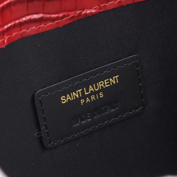 Saint Laurent YSL Crocodile-Embossed Burgundy Wallet with Gold Hardware