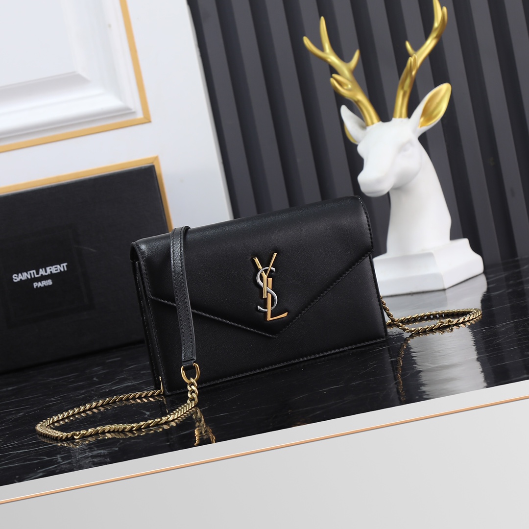 Saint Laurent YSL LE CASSANDRE Smooth Leather Envelope Chain Bag with Multi-Color Hardware