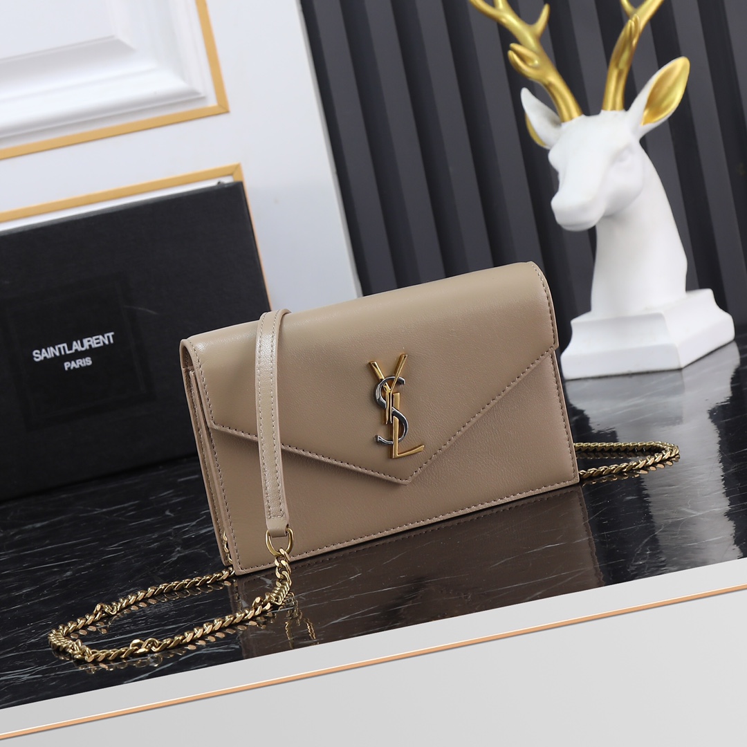 Saint Laurent YSL LE CASSANDRE Smooth Leather Envelope Chain Bag with Multi-Color Hardware