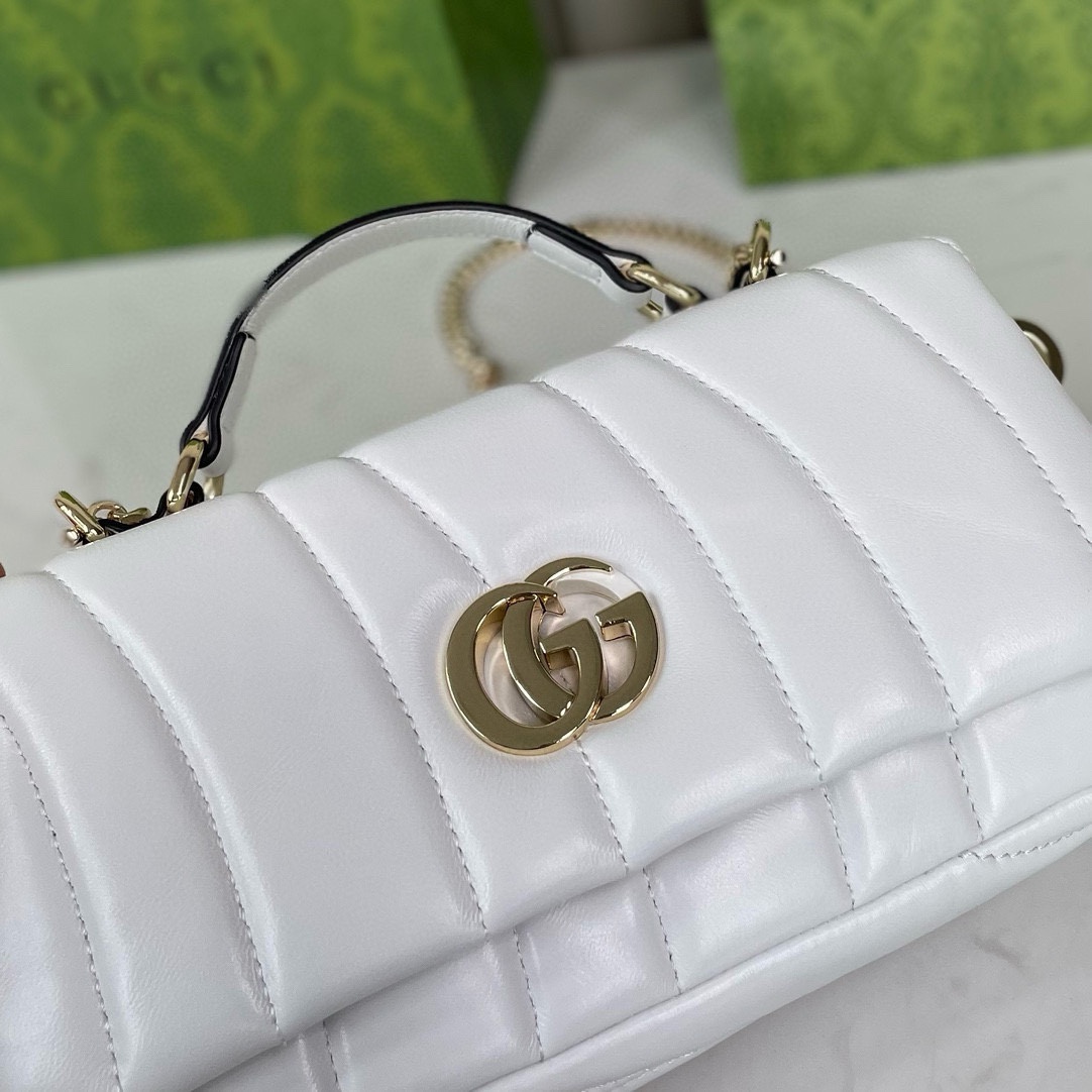 Gucci GG Pochette Voyage Medium Clutch Bag Shoulder Backpack 806017 White Fluffy Quilted Leather