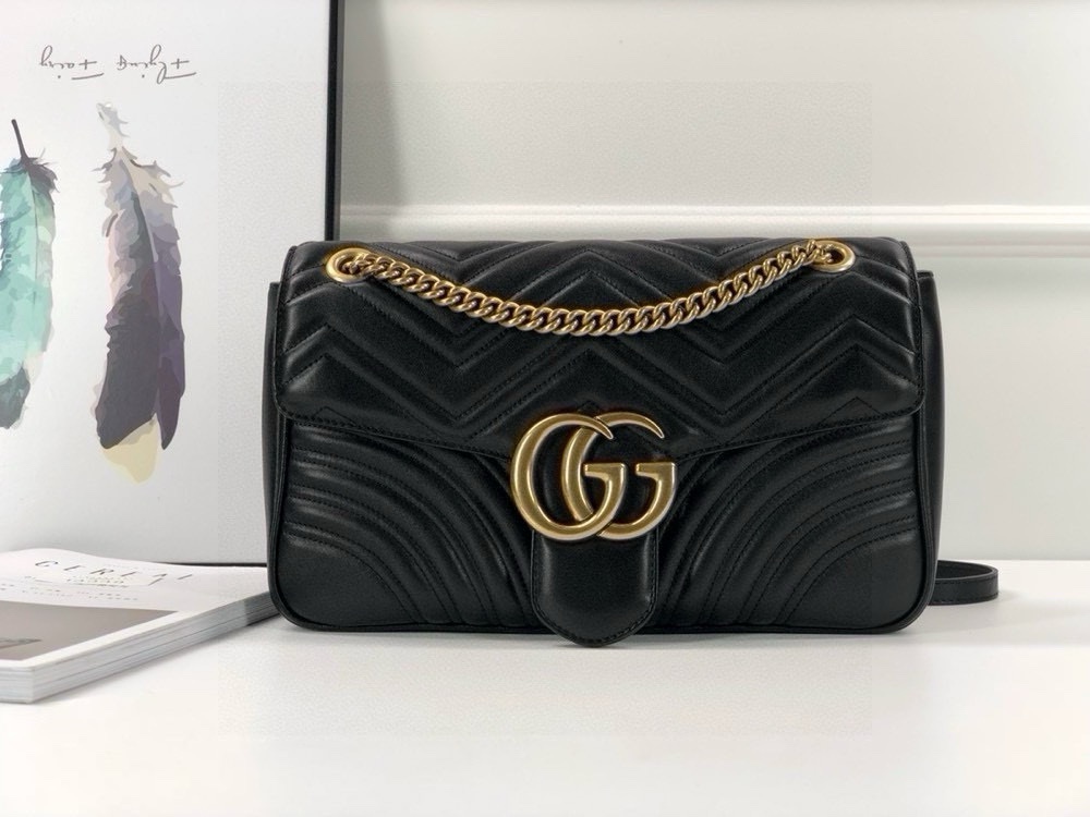 Gucci GG Marmont Series large handbag chain bag Black Leather