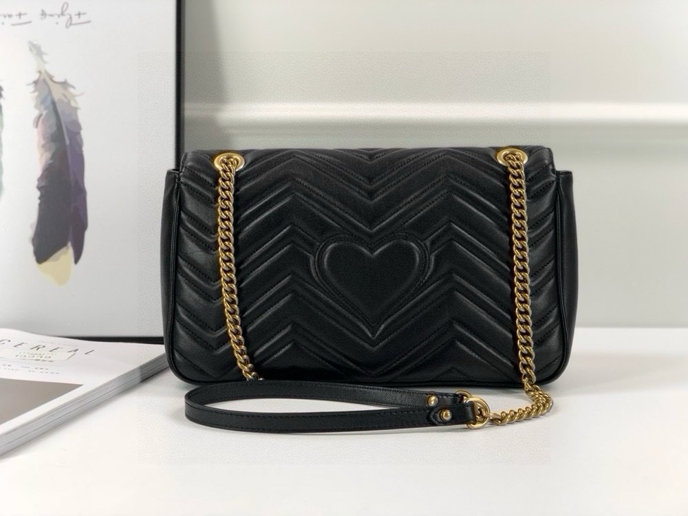 Gucci GG Marmont Series large handbag chain bag Black Leather