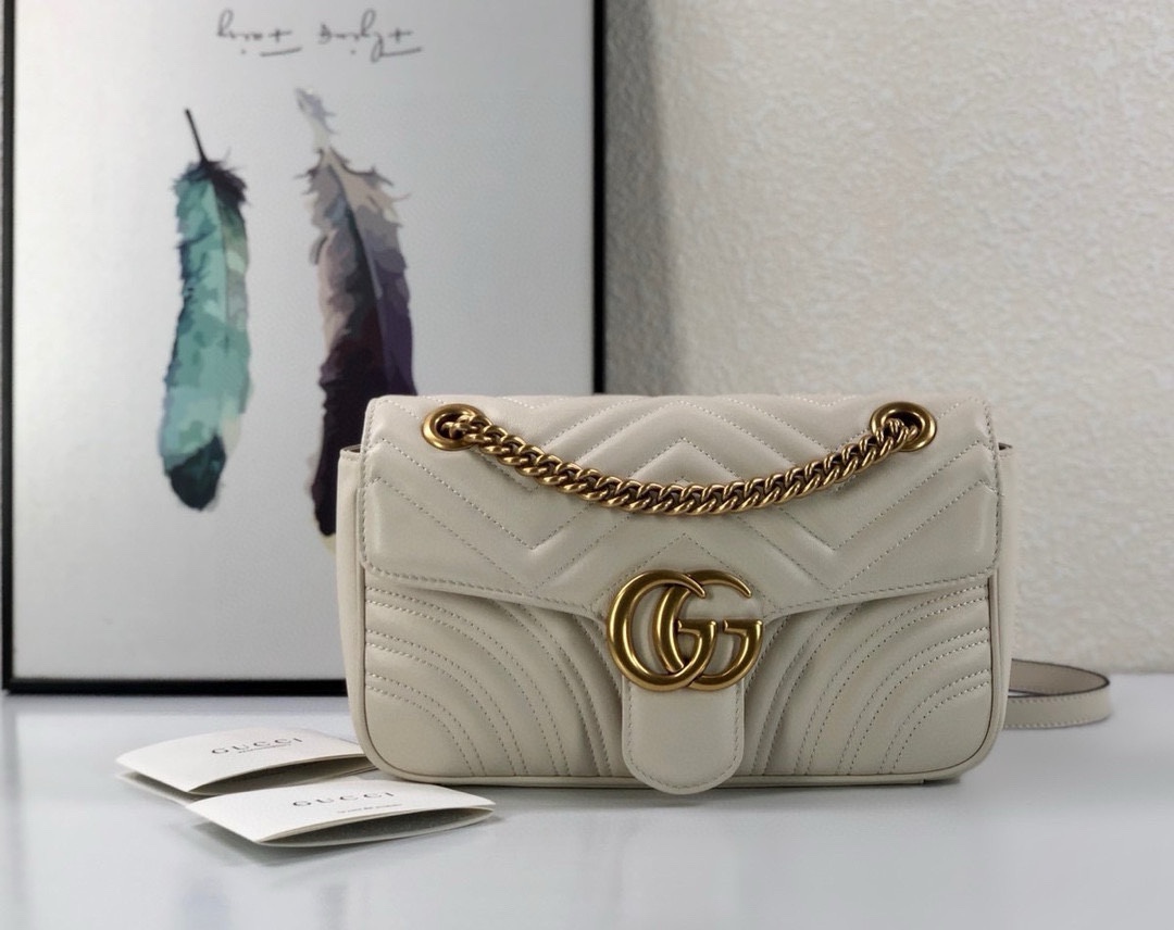 Gucci GG Marmont series medium handbag chain bag White Leather