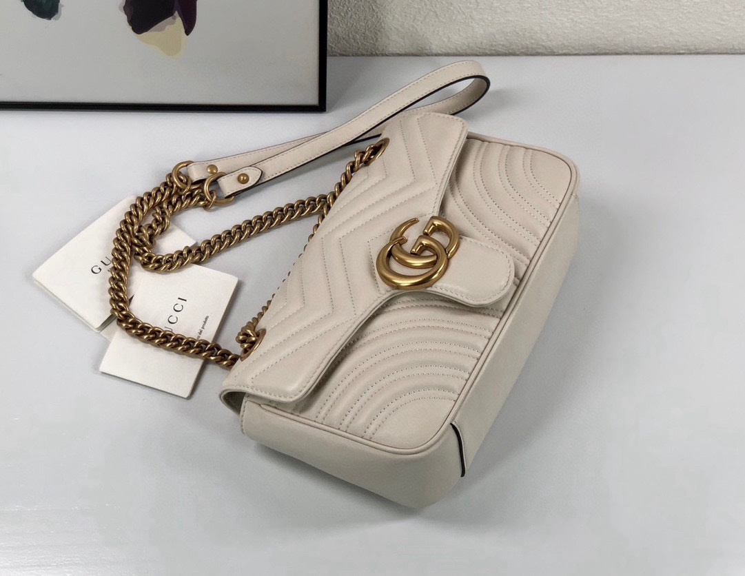 Gucci GG Marmont series medium handbag chain bag White Leather